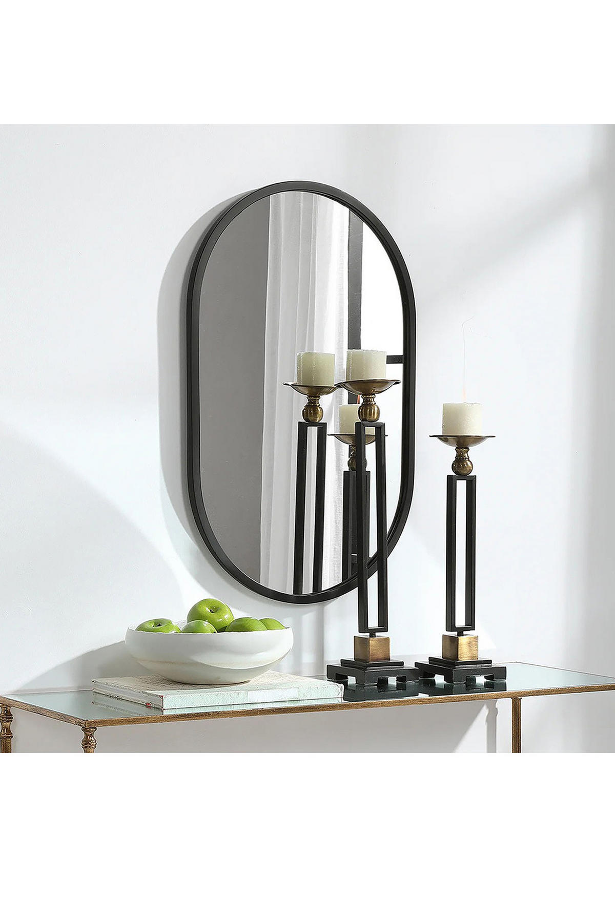 WANDSPIEGEL mit Schwarzen Metallrahmen in Kapselform Badezimmer 40/70/2.8 cm - Schwarz, Glas/Metall (40/2.8/70cm) - Livingandhome