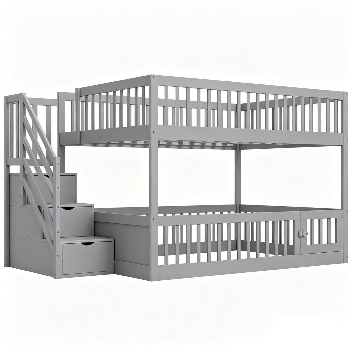 ETAGENBETT 140/200 cm mit Stauraumtreppe, Schubladen und Tür, Grau - Grau, Holzwerkstoff (140/200cm) - Redom