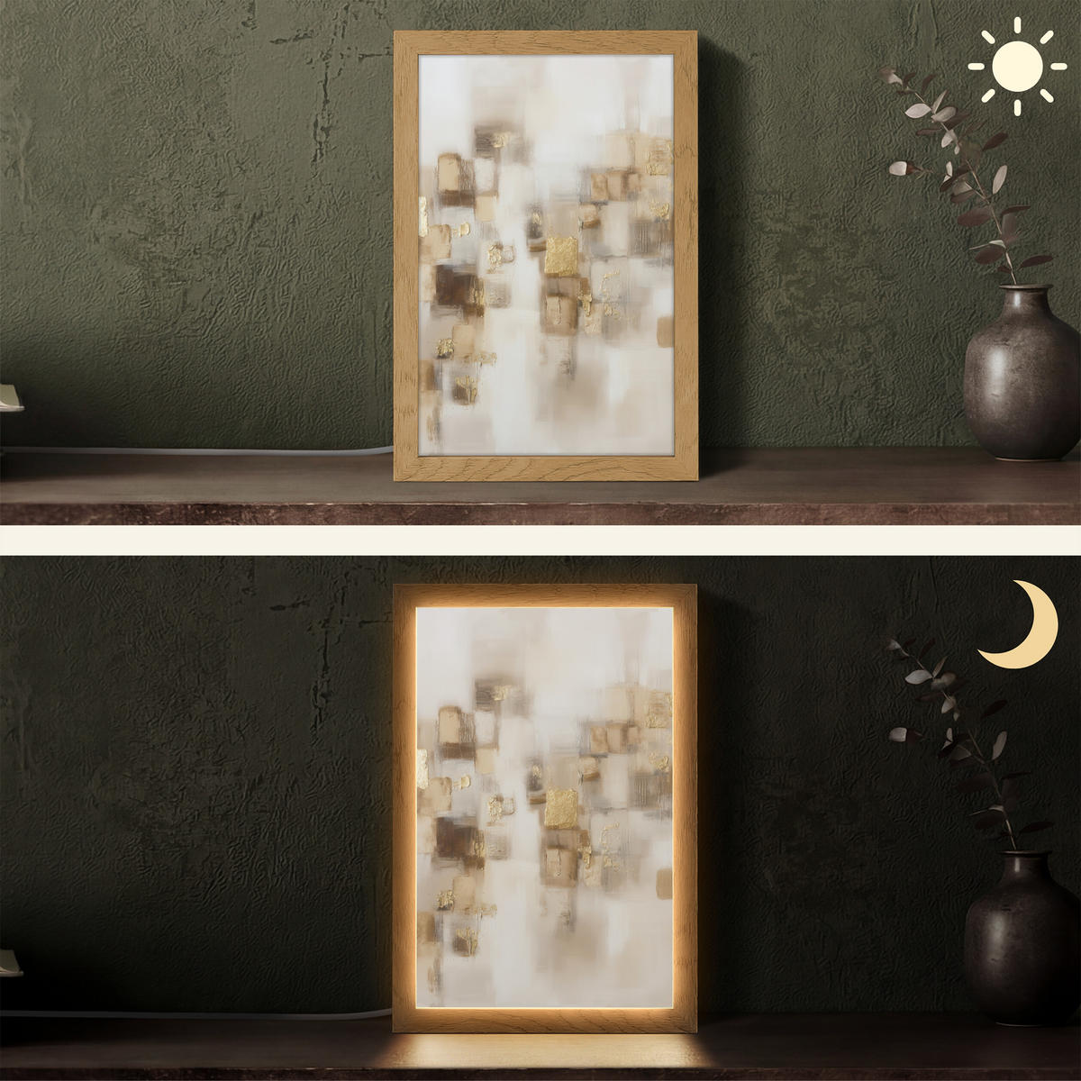 STOLNÍ LAMPA Abstraktní čtverce - zemité tóny - mlhavé 20x30 cm - barva hrušně, kompozitní dřevo (8/20/30cm) - OnlyWow