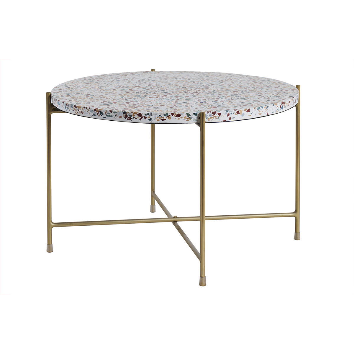 BEISTELLTISCH Rund Terrazzo Goldfarbenes Metall D55 cm MEZZO - Beige, Stein (55/55/35cm) - Miliboo