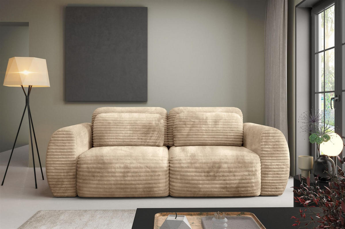 SCHLAFSOFA Simone - Sandfarben, Holzwerkstoff/Textil (266/95/110cm) - Fun Möbel
