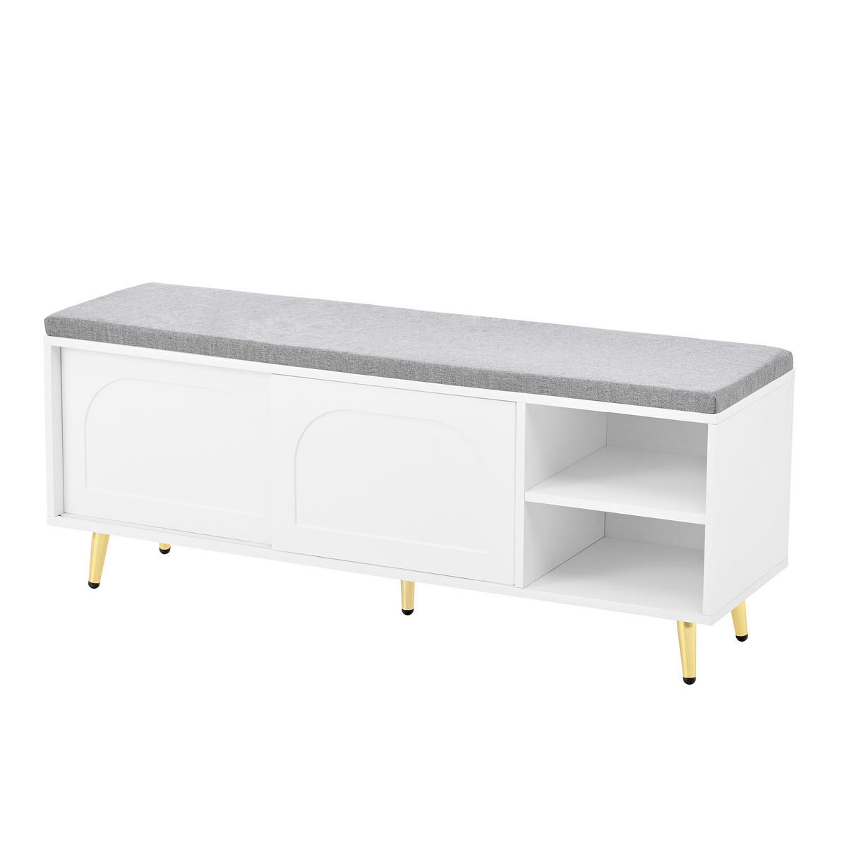 SCHUHBANK Schuhregal Sitzkissen Stauraum Weiß 121cm Modern - Weiß, Holzwerkstoff (121/49/35cm) - FLIEKS