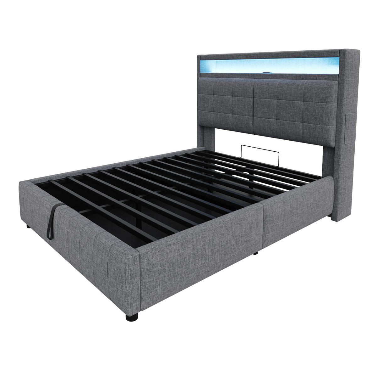 POLSTERBETT 140/200 cm Grau mit LED-Beleuchtung, USB-Anschluss und Stauraum - Grau, Textil (140/200cm) - Flora Grace