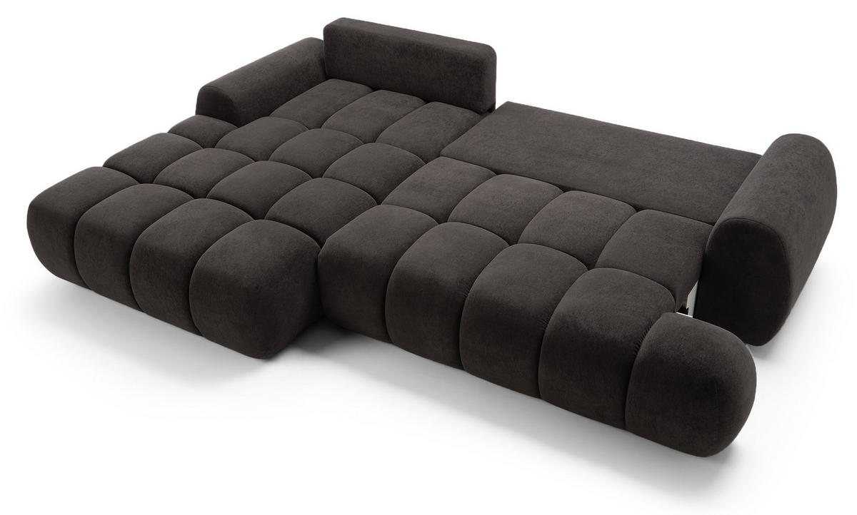 ECKSOFA 280 cm Valerio mit Bettkasten, 280 cm, Links, Schlaffunktion, Schwarz - Schwarz, Holz (280/177cm) - Emporius