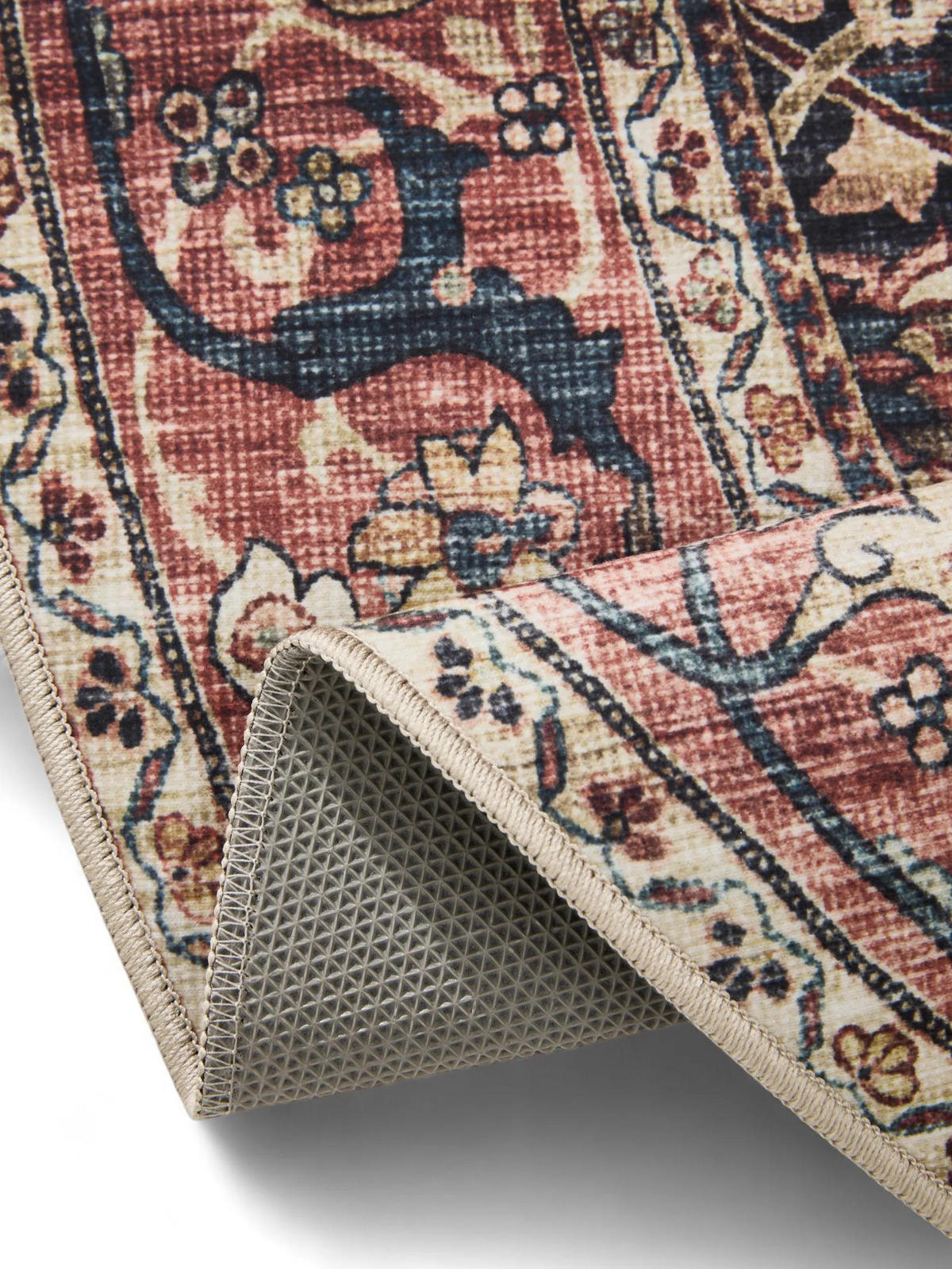 VINTAGE-TEPPICH George waschbar ø 120 cm rund - Rot/Multicolor, Kunststoff (120/120cm) - benuta