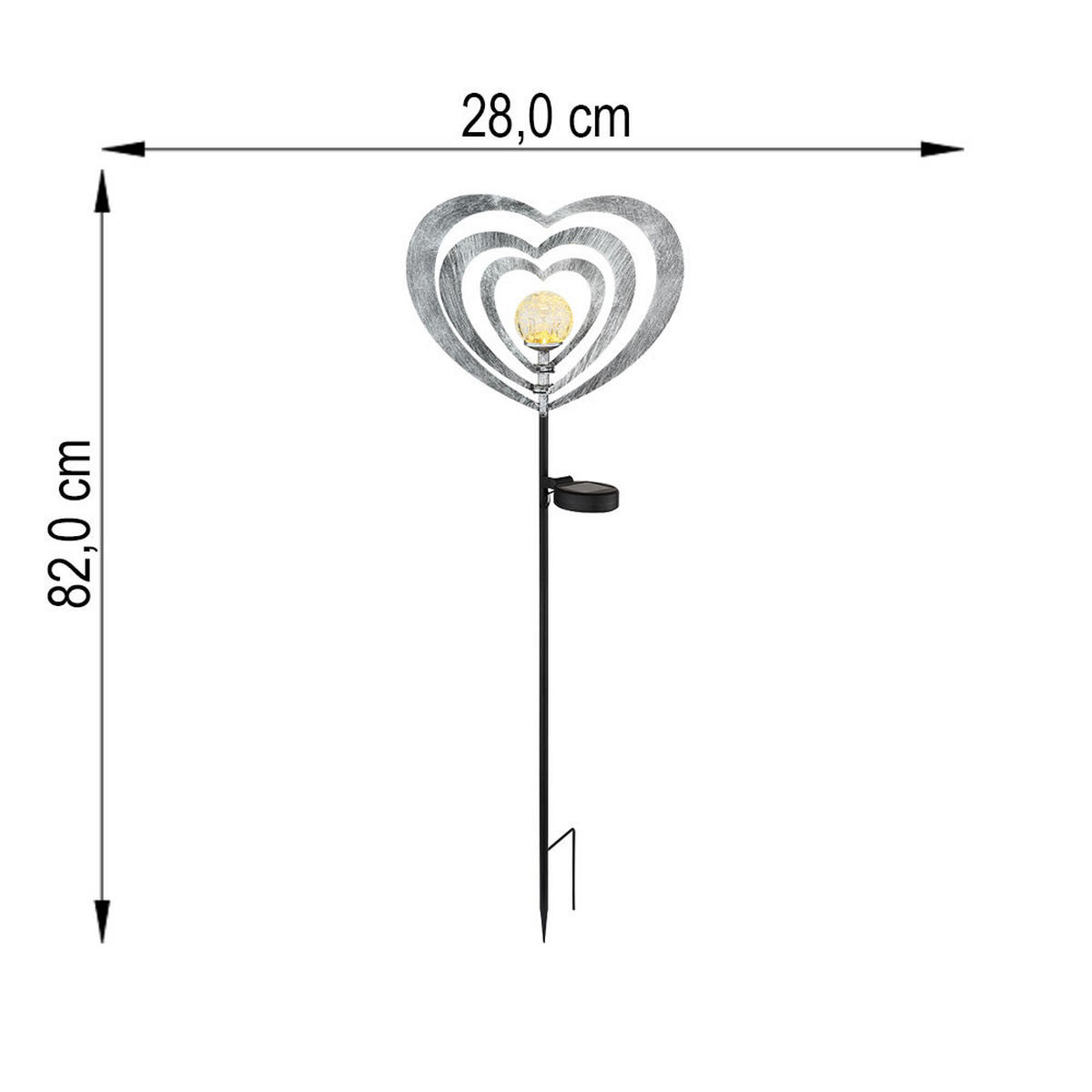 SOLARLEUCHTE Metall silbergrau Herz, LED - Silberfarben, Glas (28/6/82cm) - Globo Lighting