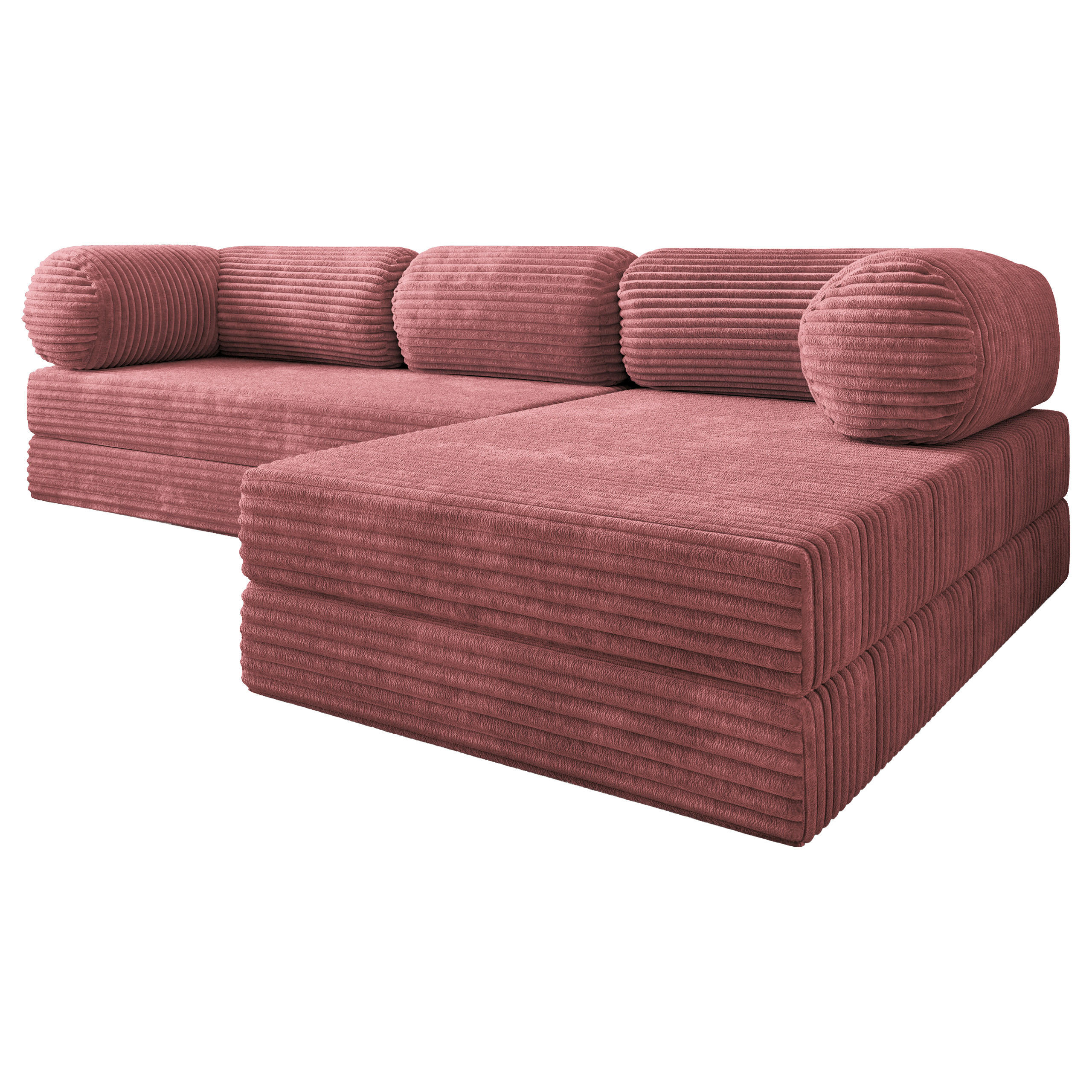 ECKSOFA ETERA modulares Boneless Sofa mit Schlaffunktion Rosa Kordstoff - Rosa, Textil (270/160cm) - MASSENO