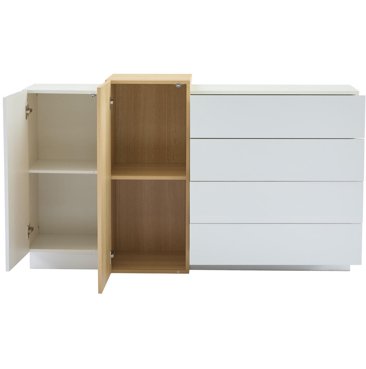 SIDEBOARD 140/35/76,5 cm weiß aus MDF mit Hochglanz und Drucköffnung - Weiß, Holzwerkstoff (140/76.5/35cm) - OKWISH