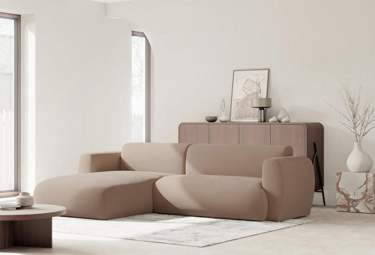 ECKSOFA Emia Beige links - Beige/Schwarz, Kunststoff/Textil (262/156cm) - Selsey