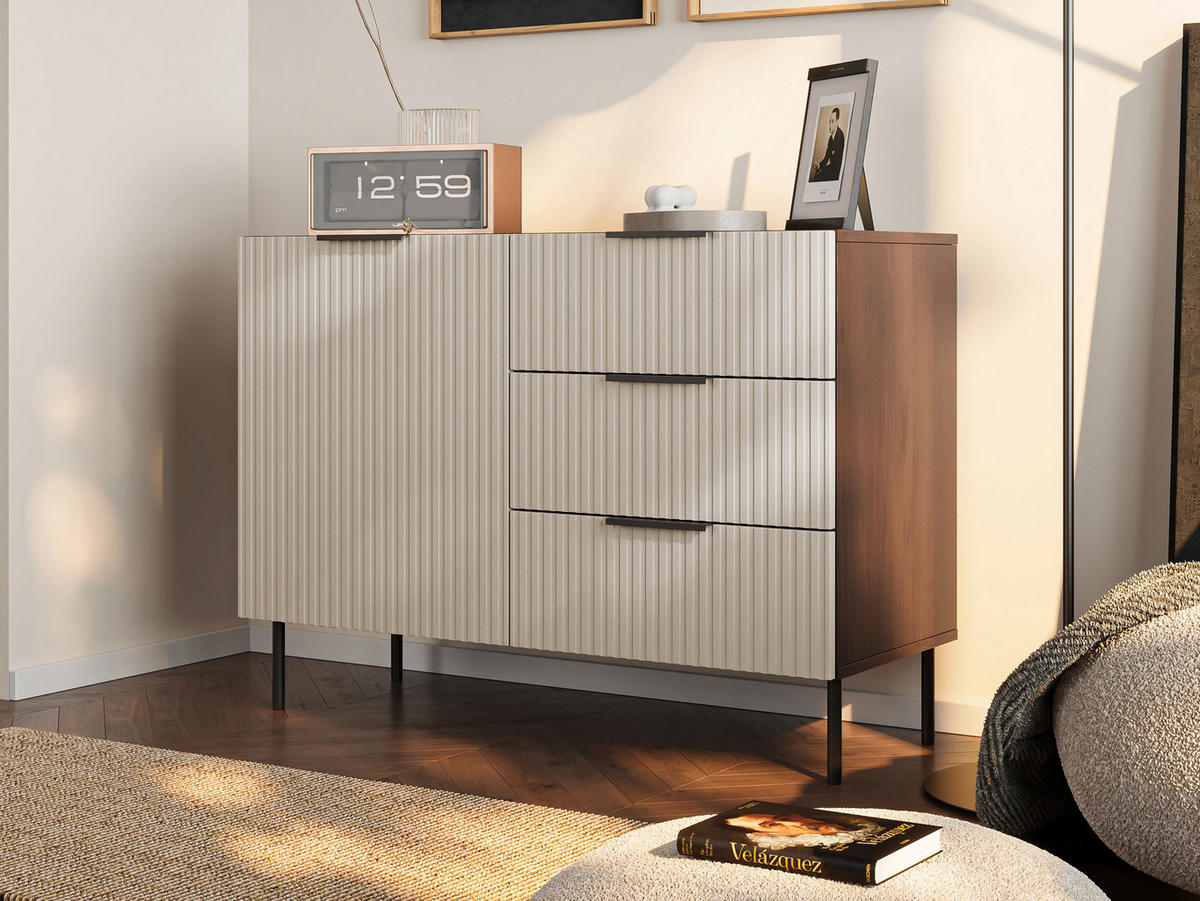 KOMMODE Almera 02 - Kaschmir/Nussbaumfarben, Holzwerkstoff/Metall (105/76/42cm) - MIRJAN24