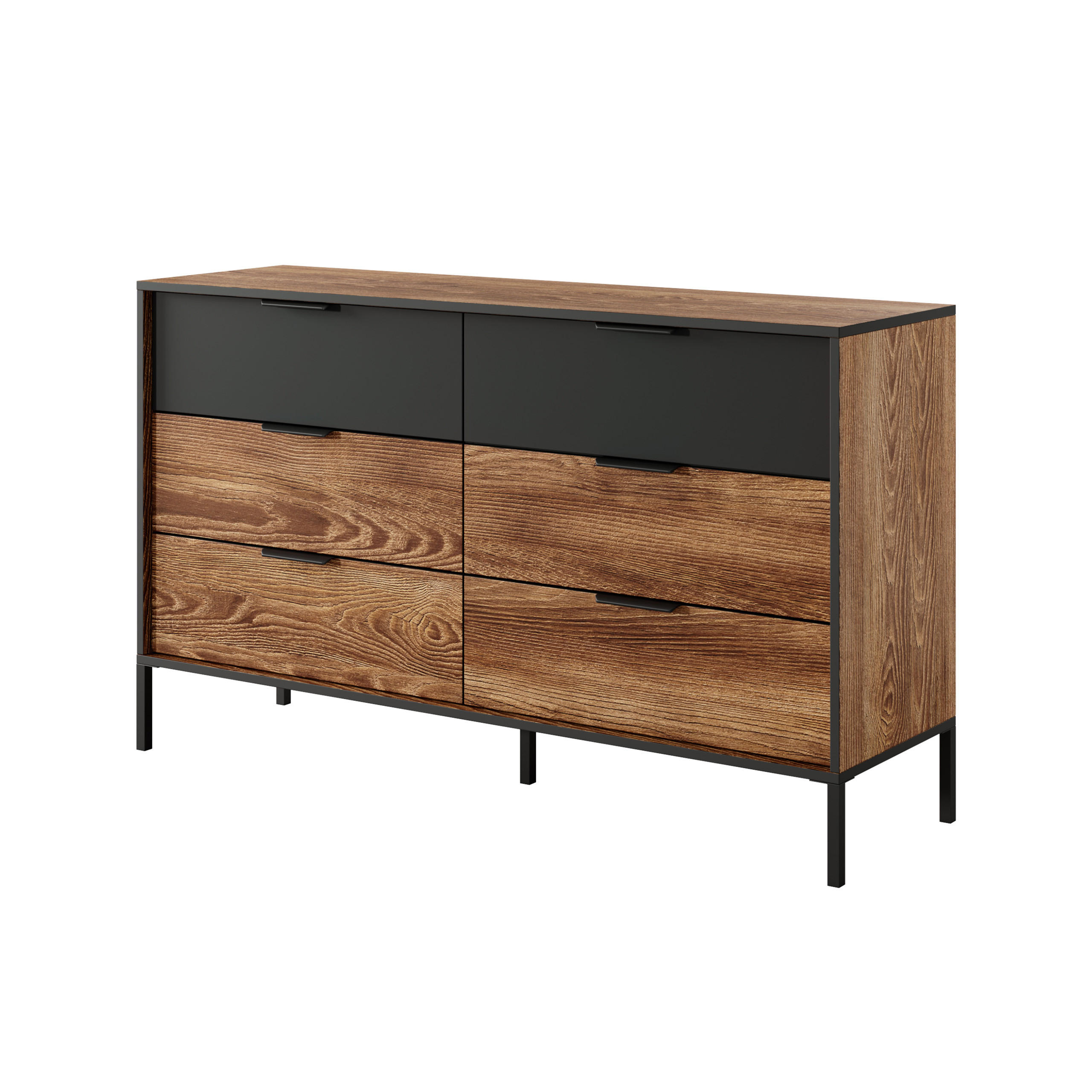 SIDEBOARD MILANO 137/81/40 cm mit 6 Schubladen Braun - Anthrazit/Braun, Holzwerkstoff (137/81/40cm) - MASSENO