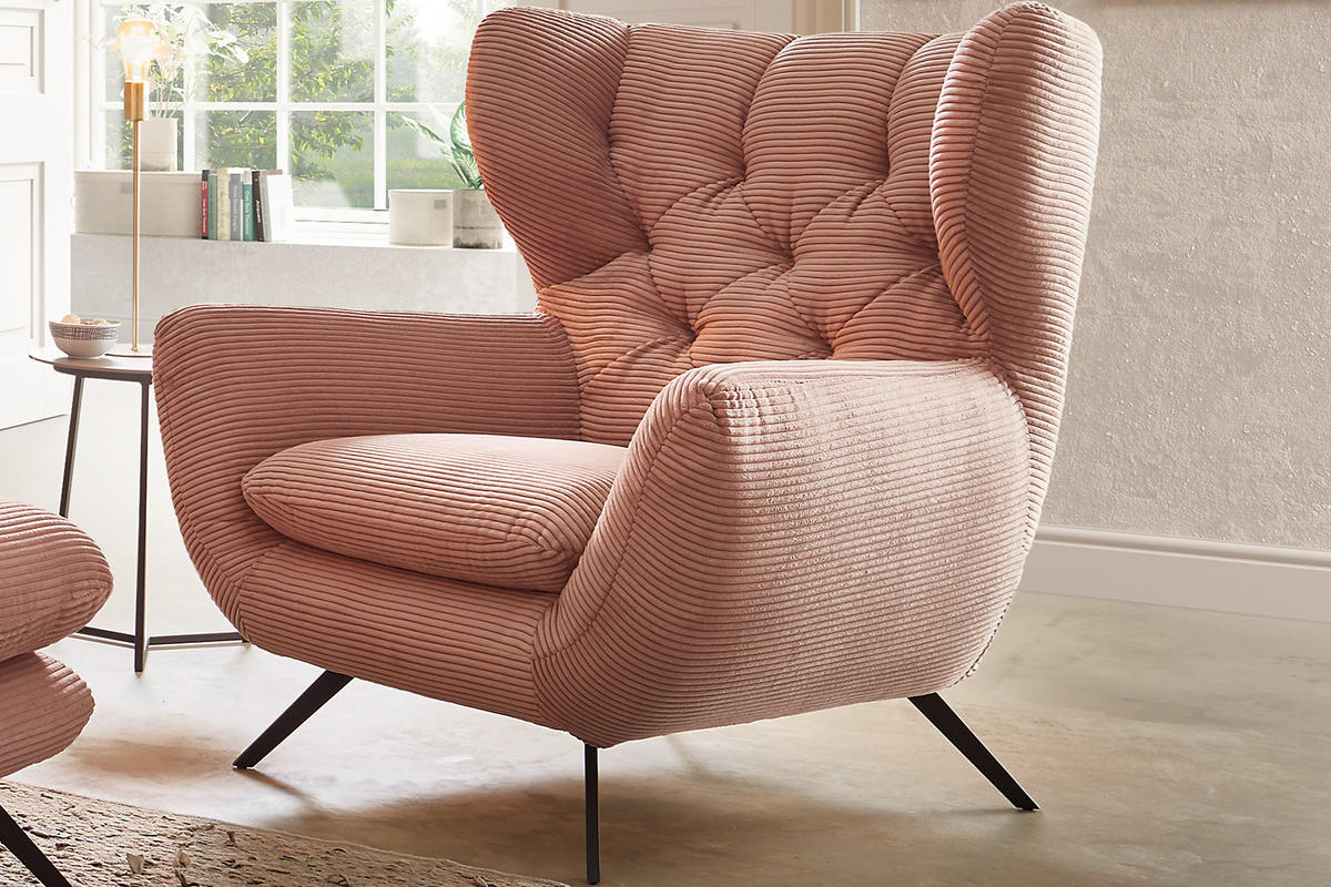 SESSEL CHARME Rosé - Schwarz/Rosa, Textil/Metall (100/106/95cm) - KAWOLA