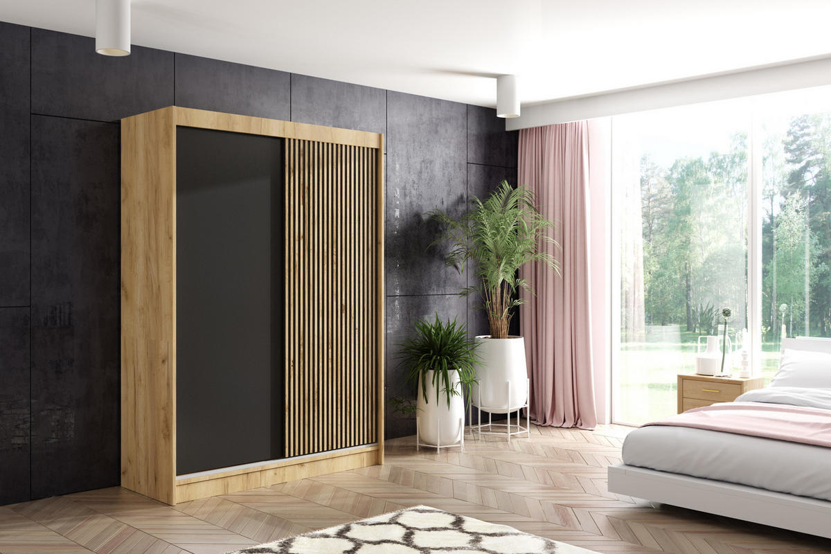KLEIDERSCHRANK VILAN mit Lamel - 150 cm - Eichefarben|Eiche Wotan - Eichefarben/Eiche Wotan, Holzwerkstoff (150/215/61cm) - ALTDECOR