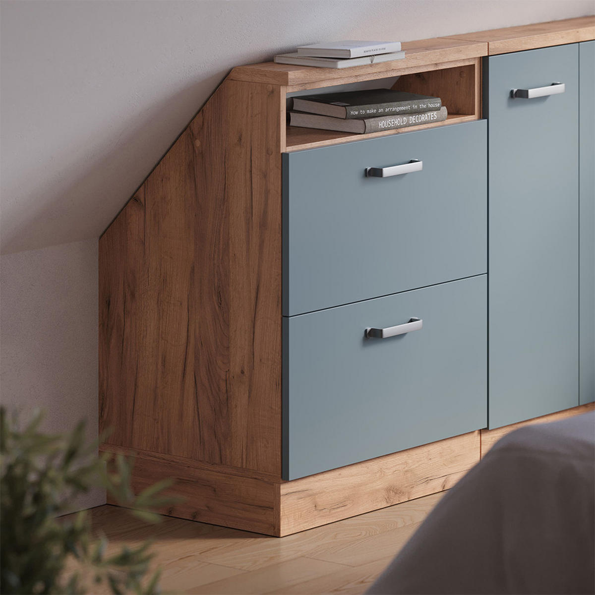 ŠIKMÁ SKŘÍŇ Rion Modrošedý/zlatý dub - medově dubová/šedohnědá, kompozitní dřevo (60/81.6/46cm) - Vicco