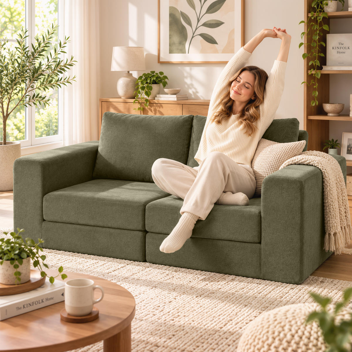 SCHLAFSOFA Polyester Grün - Grün, Textil (181/58/208cm) - HOMCOM
