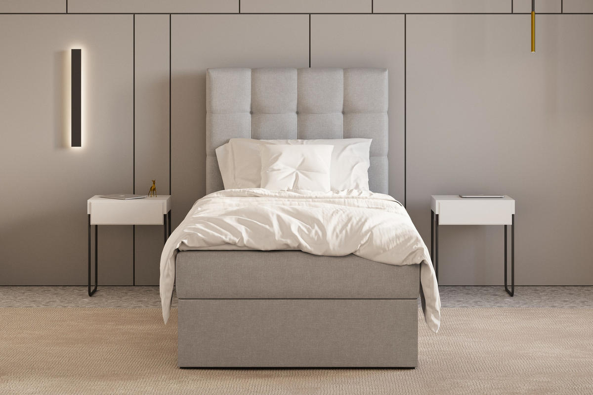 BETT - Boxspringbett 90x200 - 05 Hugo 91 - Hellgrau - Hellgrau, Holz (90/200cm) - Möblo