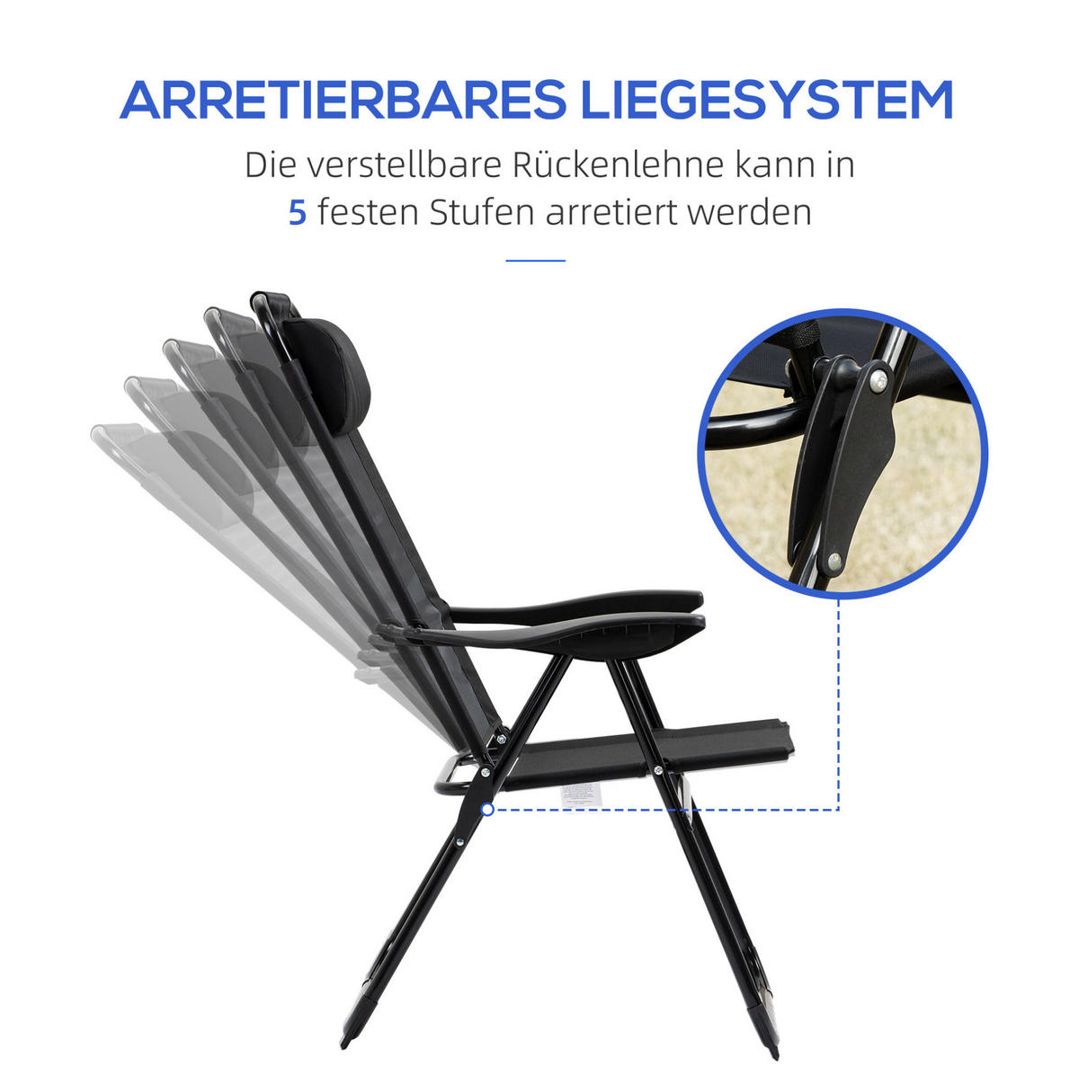 KLAPPSTUHL 62/70/109 cm schwarz aus Stahl 2er-Set klappbar - Schwarz, Metall (70/109/62cm) - OKWISH