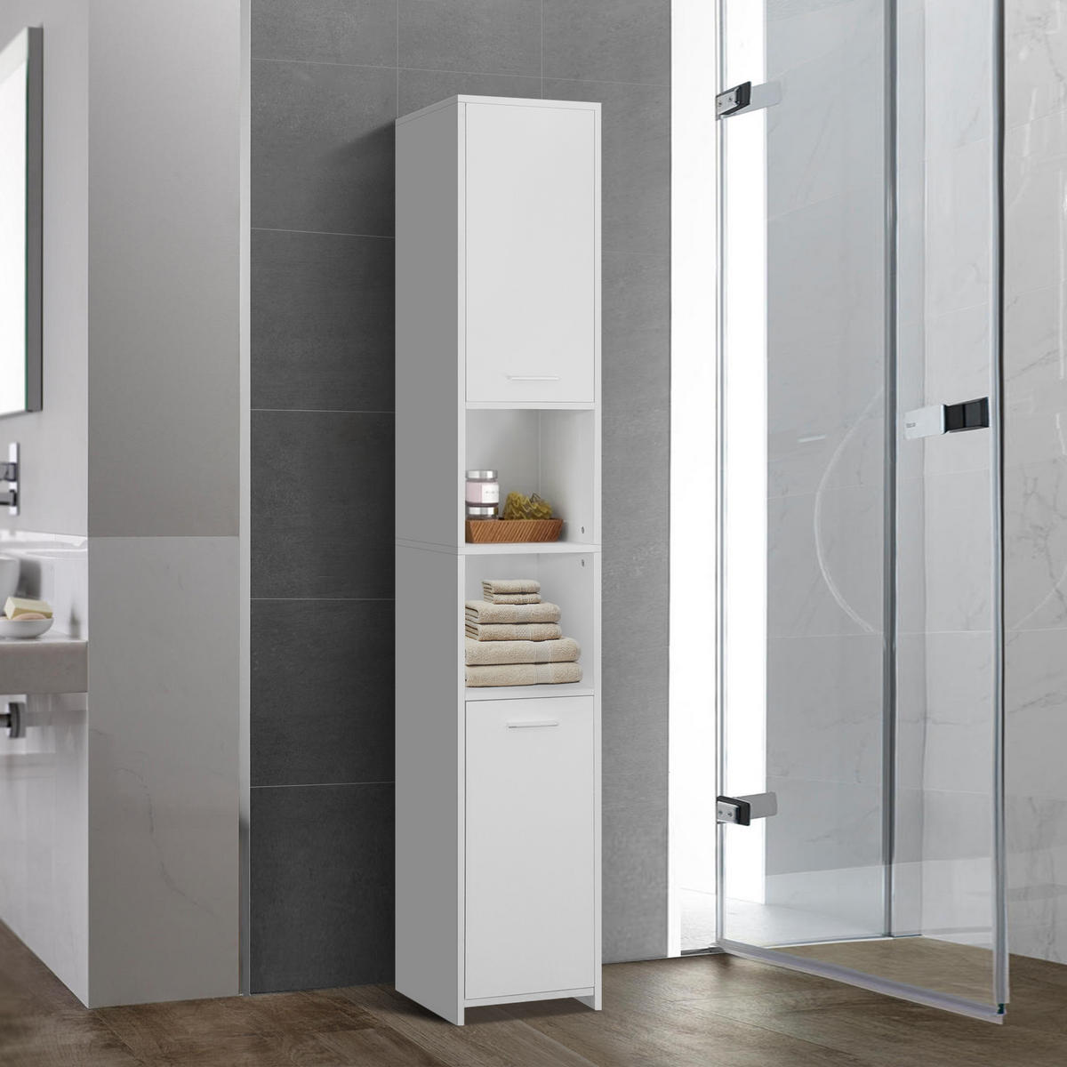 BADEZIMMER Hochschrank weiß - Weiß, Holzwerkstoff (30/190/30cm) - ML-DESIGN
