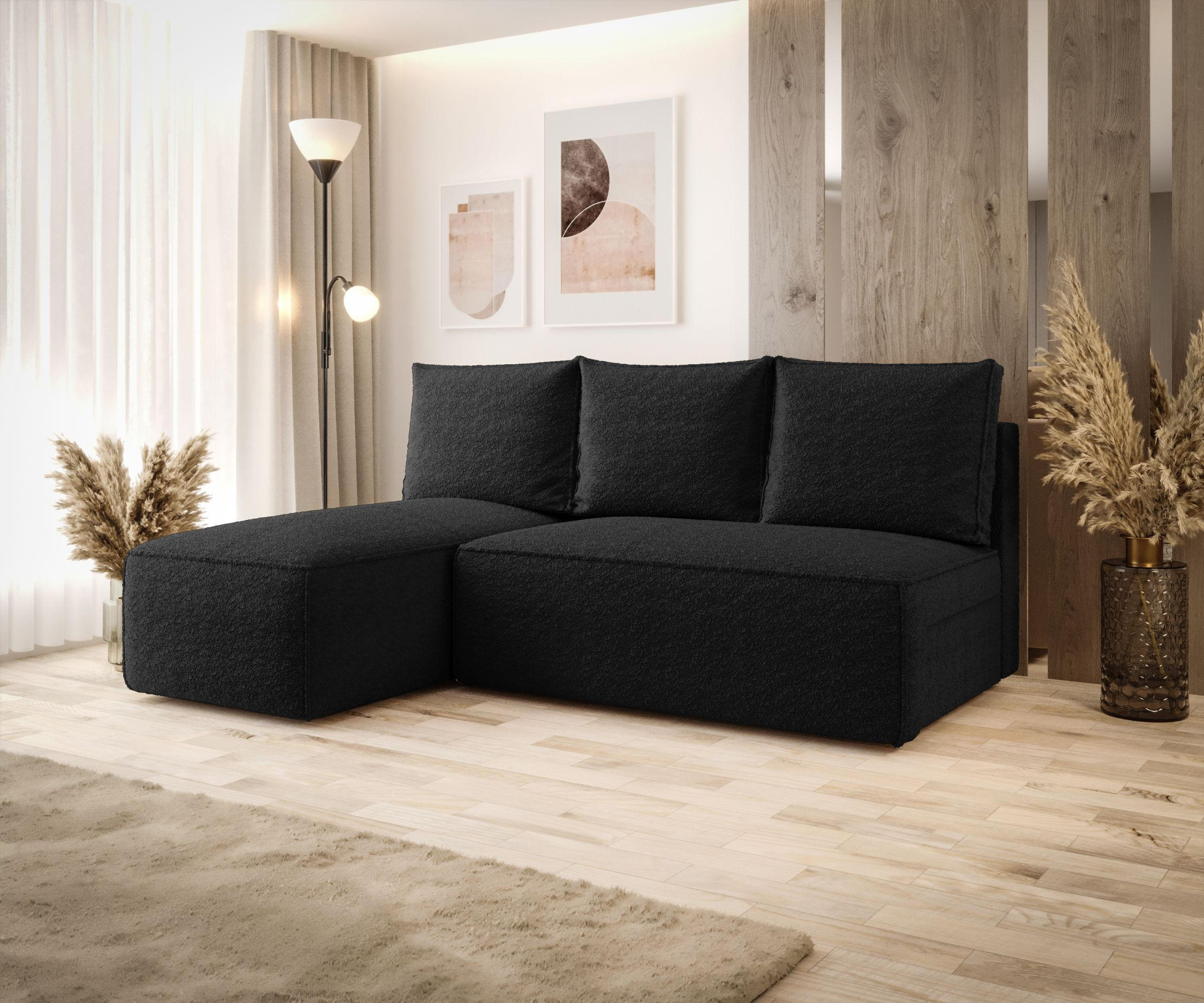 ECKSOFA mit Schlaffunktion SAVIO MINI Quelle 100 Links - Schwarz, Textil (200/140cm) - Bedante