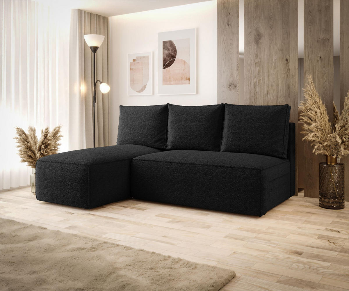 ECKSOFA mit Schlaffunktion SAVIO MINI Quelle 100 Links - Schwarz, Textil (200/140cm) - Bedante