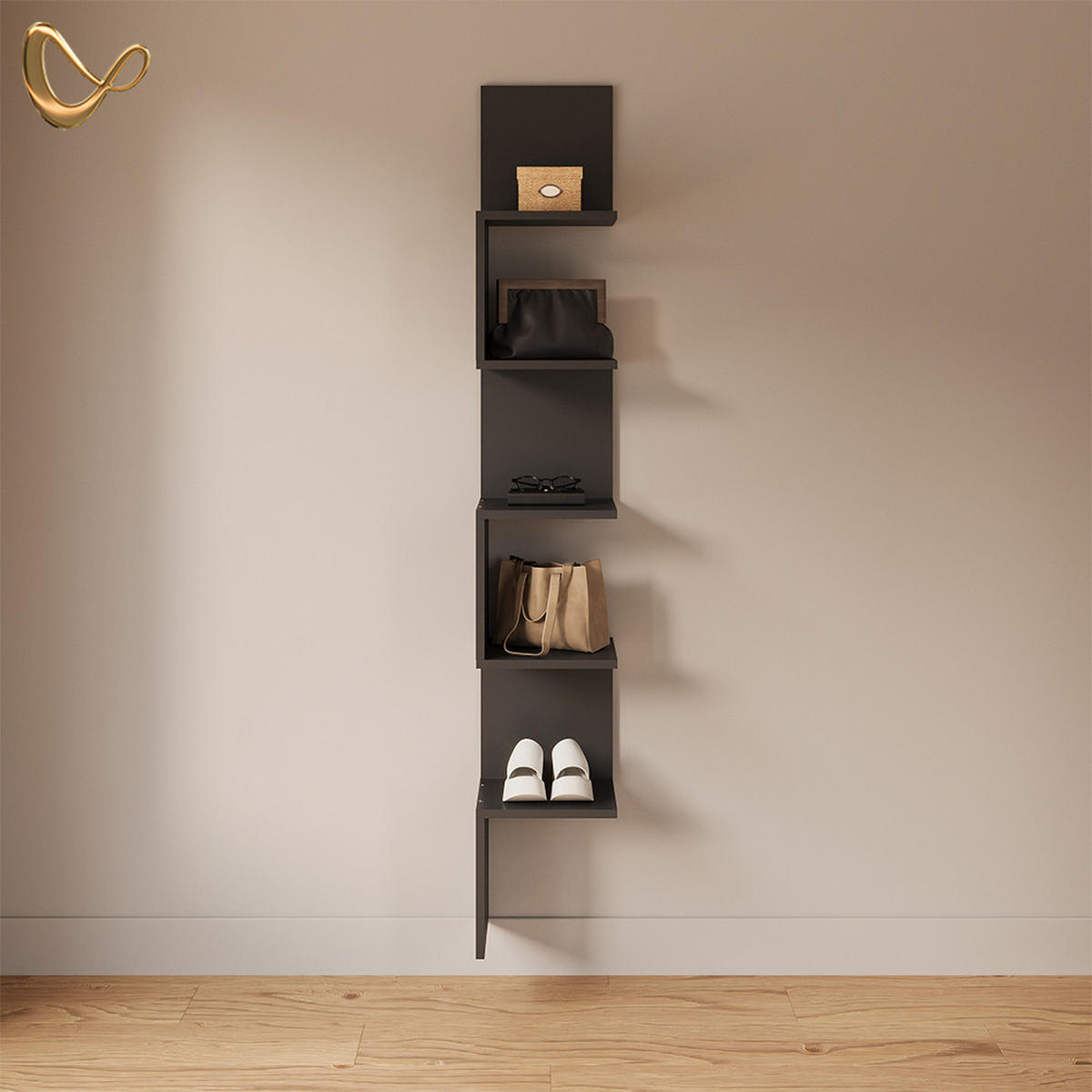 ECKREGAL Vesuvio Schwarz 28 x 175.4 cm mit 5 Fächern - Schwarz, Holzwerkstoff (28/175.4/28cm) - Livinity®