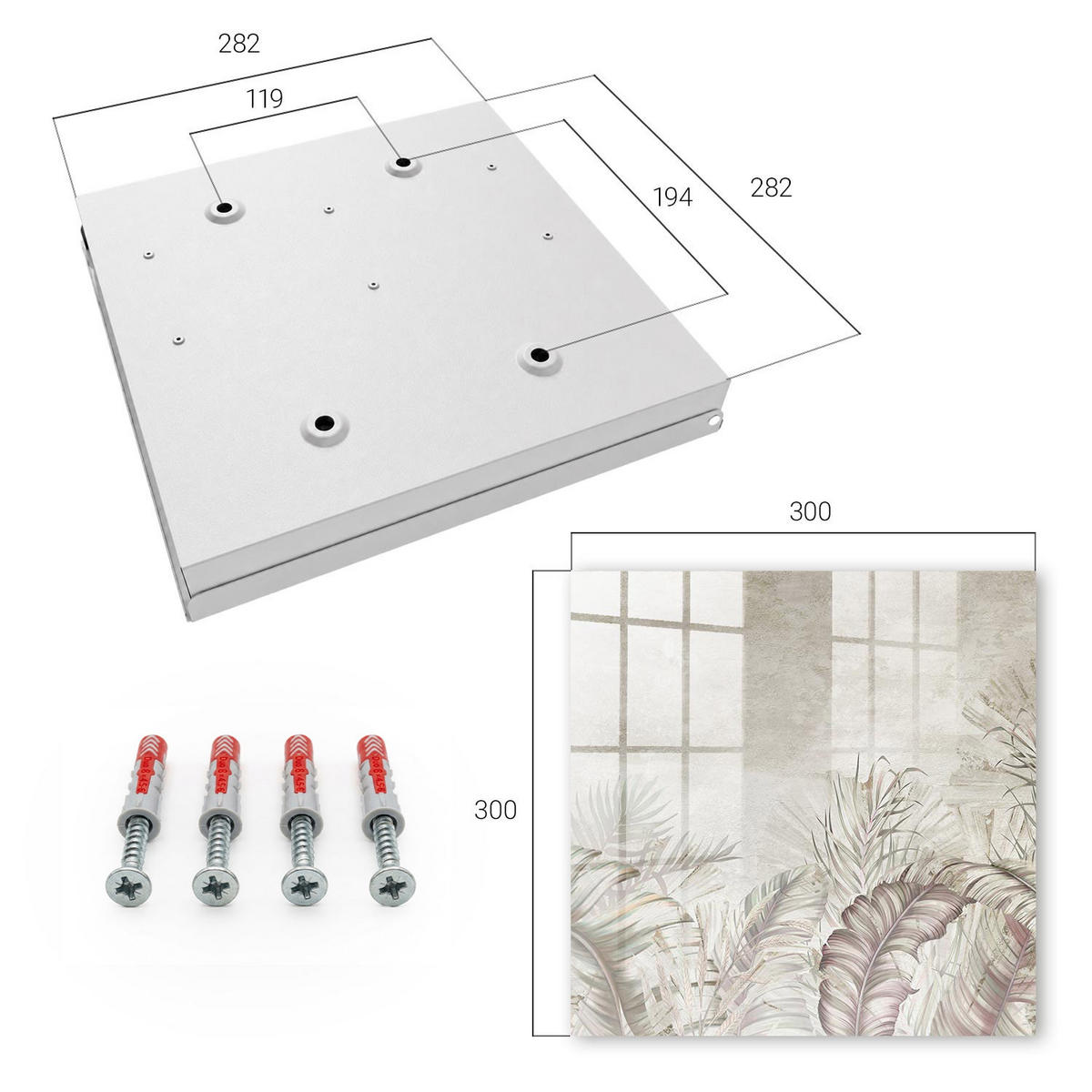 SCHLÜSSELBOX Weiß 30x30 cm – Türöffnung nach rechts - Subtiler Exotismus - Beige, Metall (30/30/5cm) - TULUP