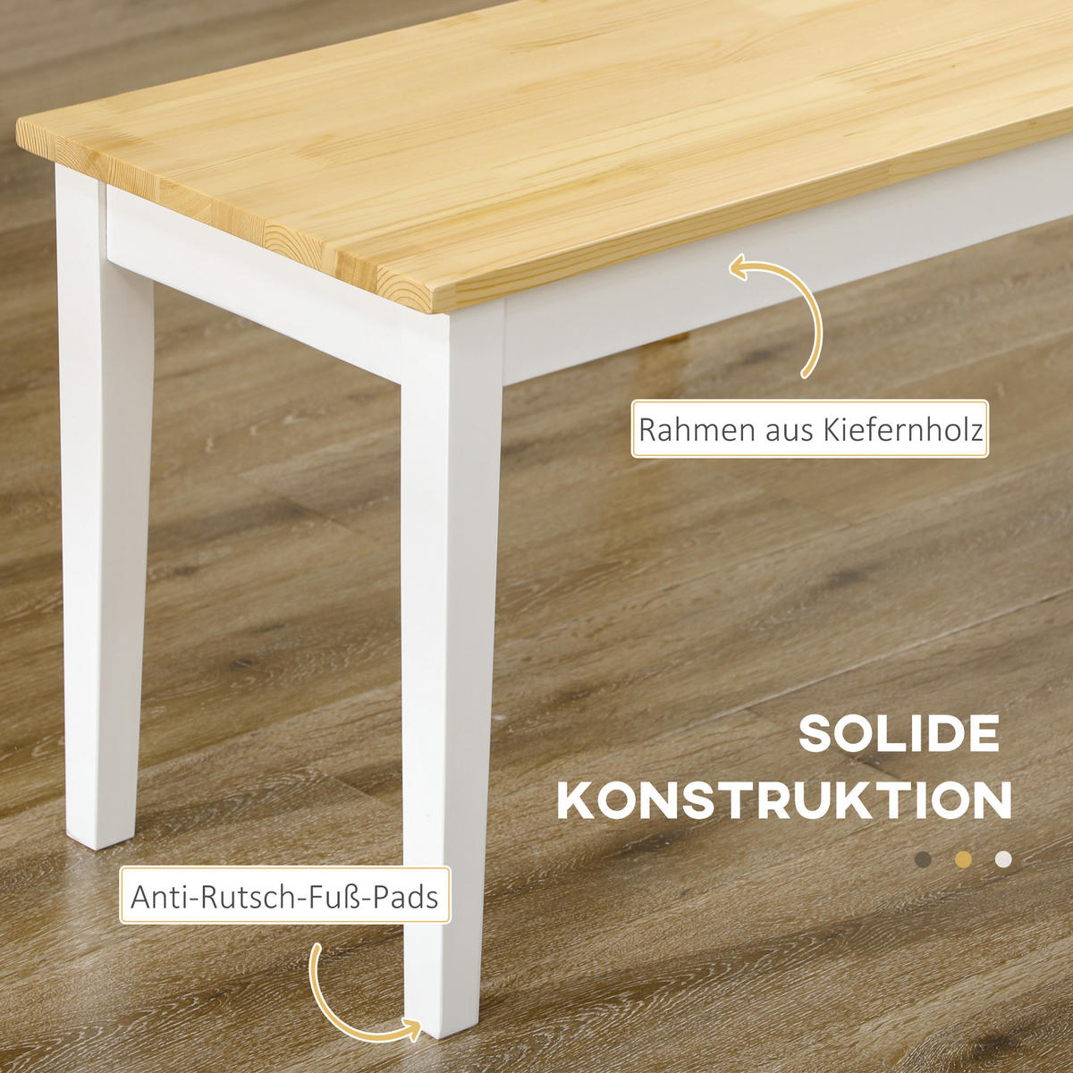 SITZBANK 2-Sitzer Essbank Holzbank, Küchenbank für Eingang bis 220 kg belastbar - Naturfarben/Weiß, Holz (36/45/102cm) - HOMCOM