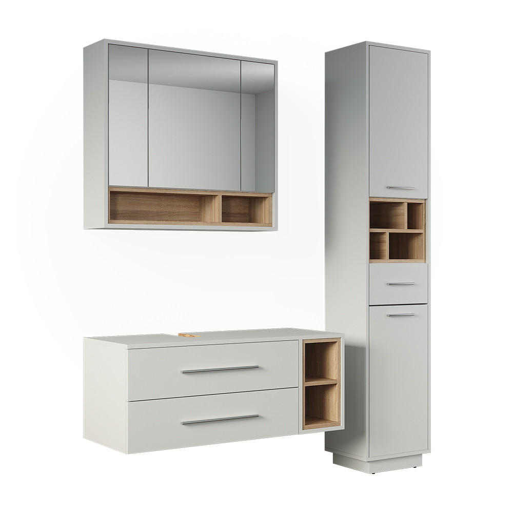 BADMÖBEL-SET Beatrice, Weiß/Sonoma, 3-teilig - Weiß/Sonoma Eiche, Holzwerkstoff (100/40/40cm) - Vicco