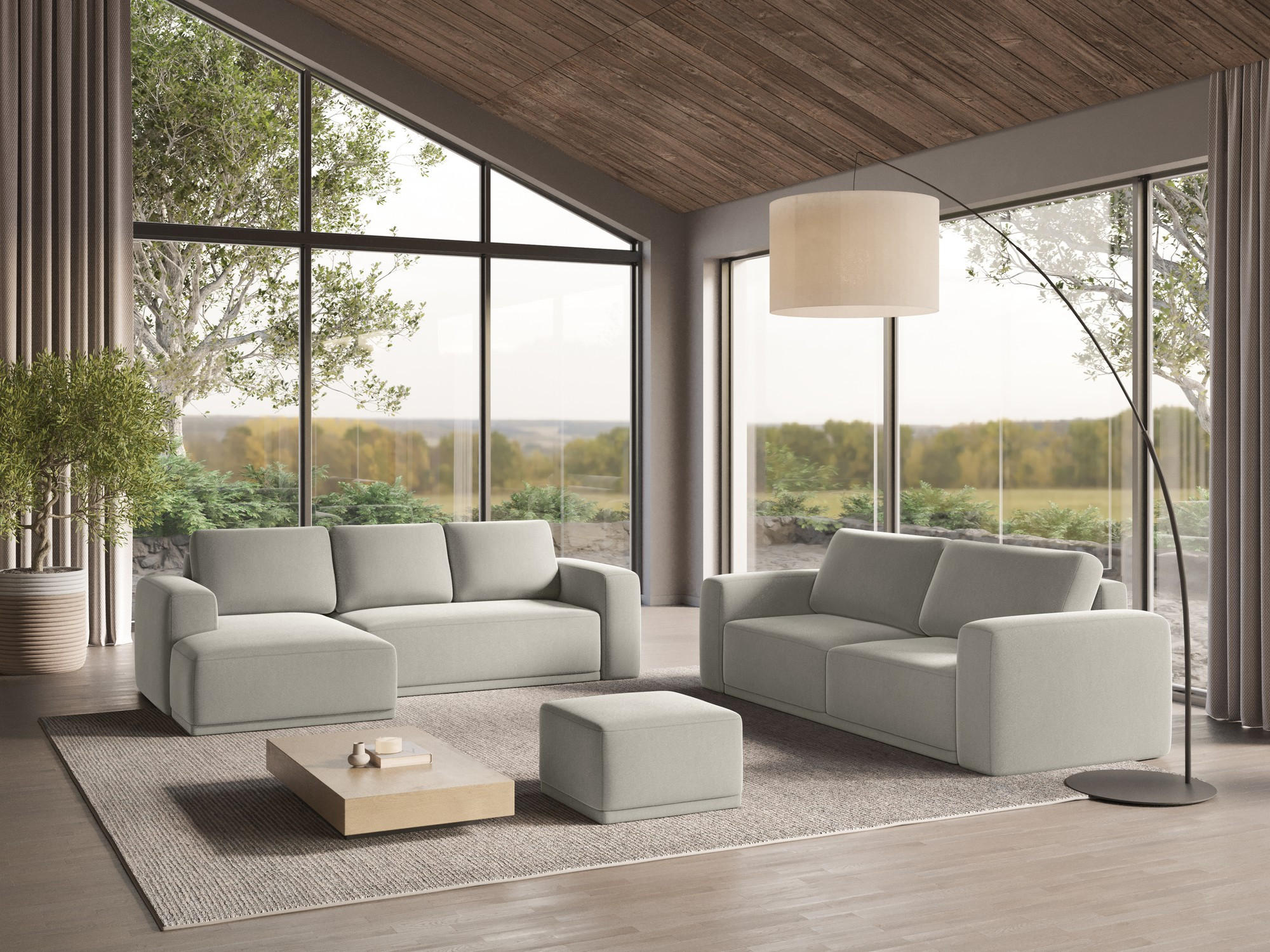 Thumbnail - Makamii Ecksofa, Perlmutt, Textil, 3-Sitzer, Füllung: Schaumstoff, L-Form, Ottomane links, 258x160 cm, Made in EU, Wohnz...
