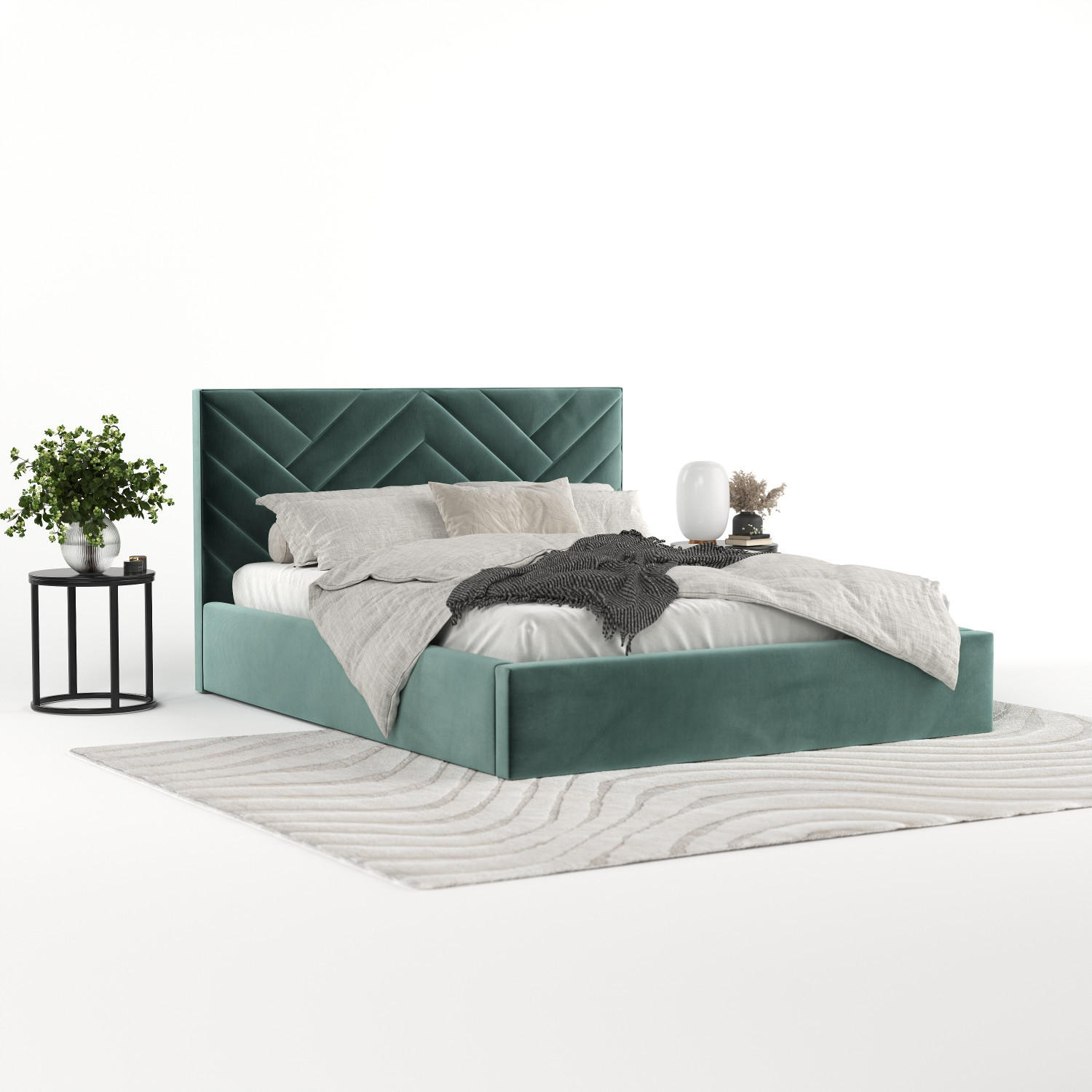 POLSTERBETT Arco 140/200 cm Türkis im Kronos Stoff - Türkis/Schwarz, Holz/Holzwerkstoff (140/200cm) - AltaBeds