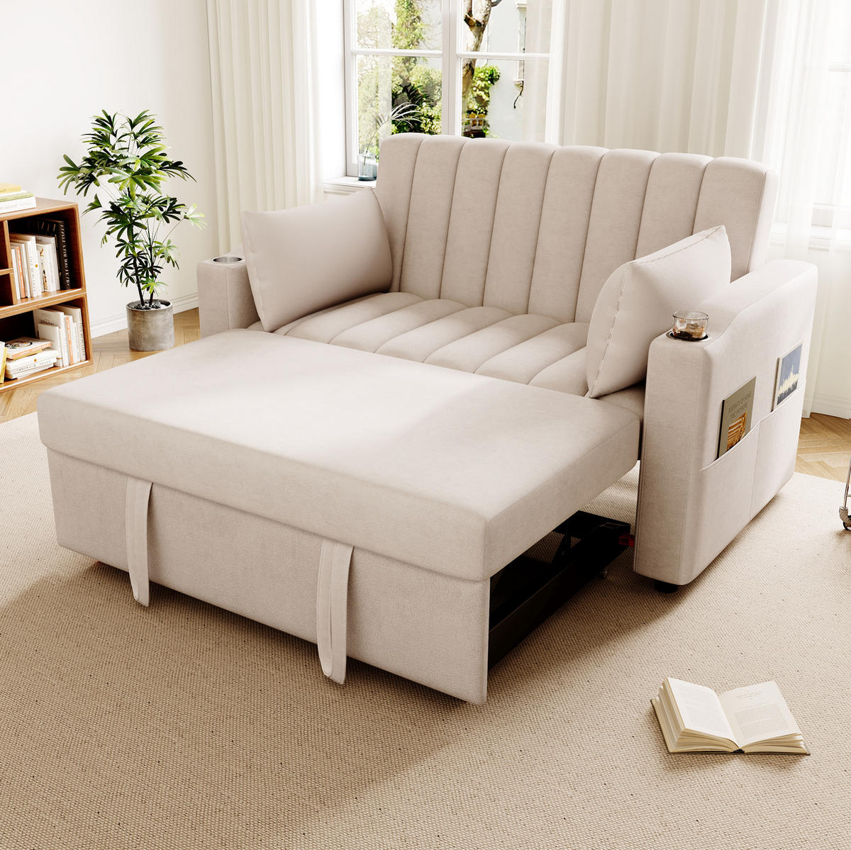 SCHLAFSOFA mit verstellbarer Rückenlehne 136 x 162 cm Beige 2-Sitzer - Beige, Metall (162/84/136cm) - Meubliv