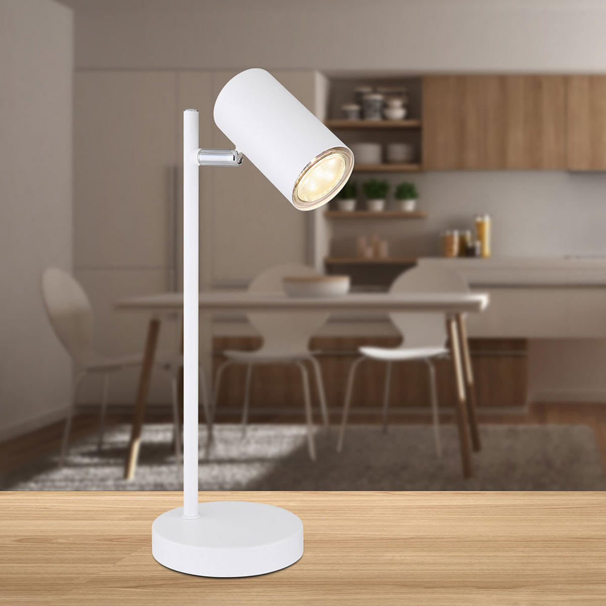 TISCHLEUCHTE ROBBY Chrom Weiß matt - Weiß, Metall (12/12/35cm) - Globo Lighting