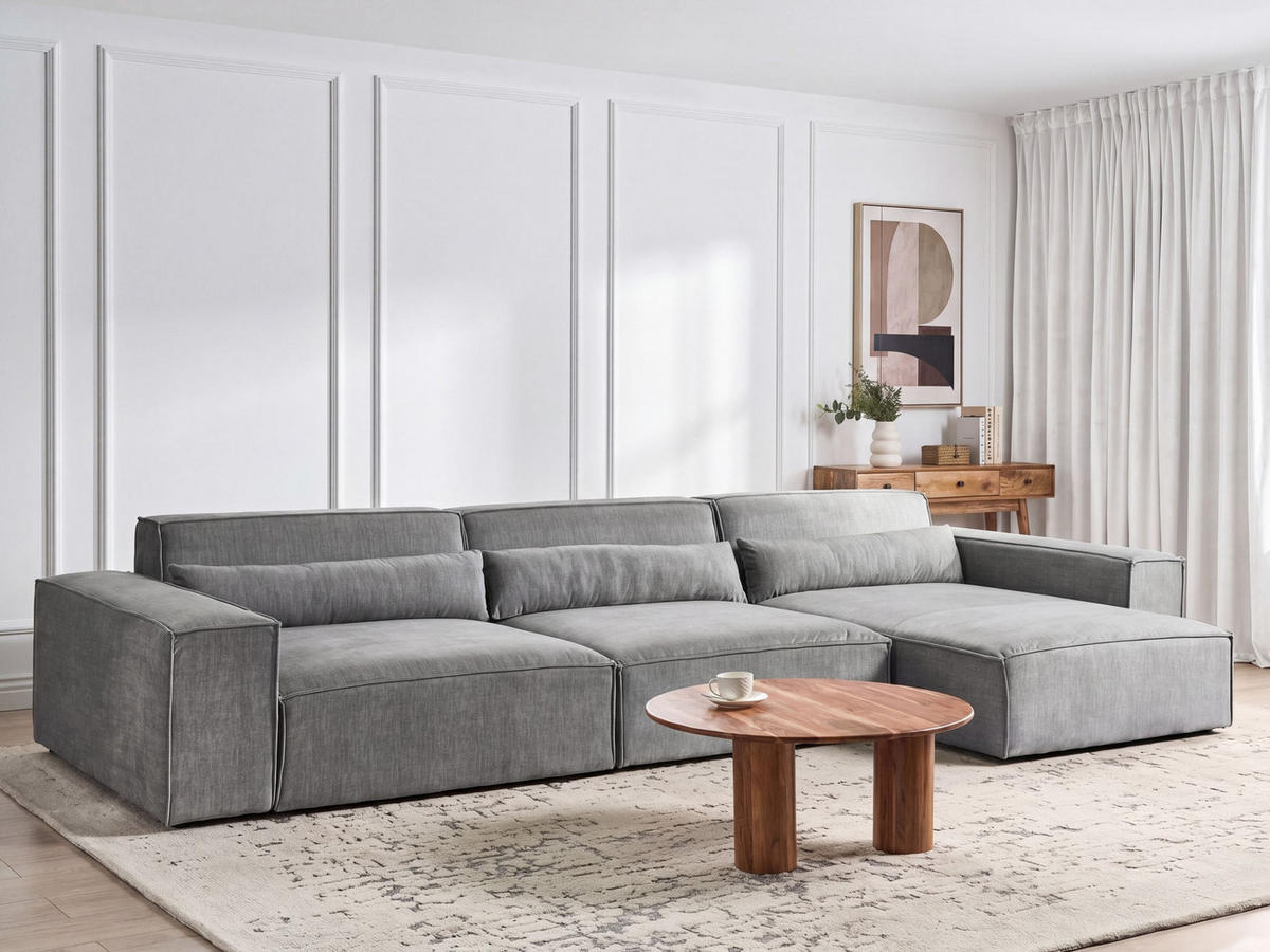 ECKSOFA Modul 4-Sitzer linksseitig Grau Stoff Hellnar - Dunkelgrau, Textil (176/364cm) - Beliani