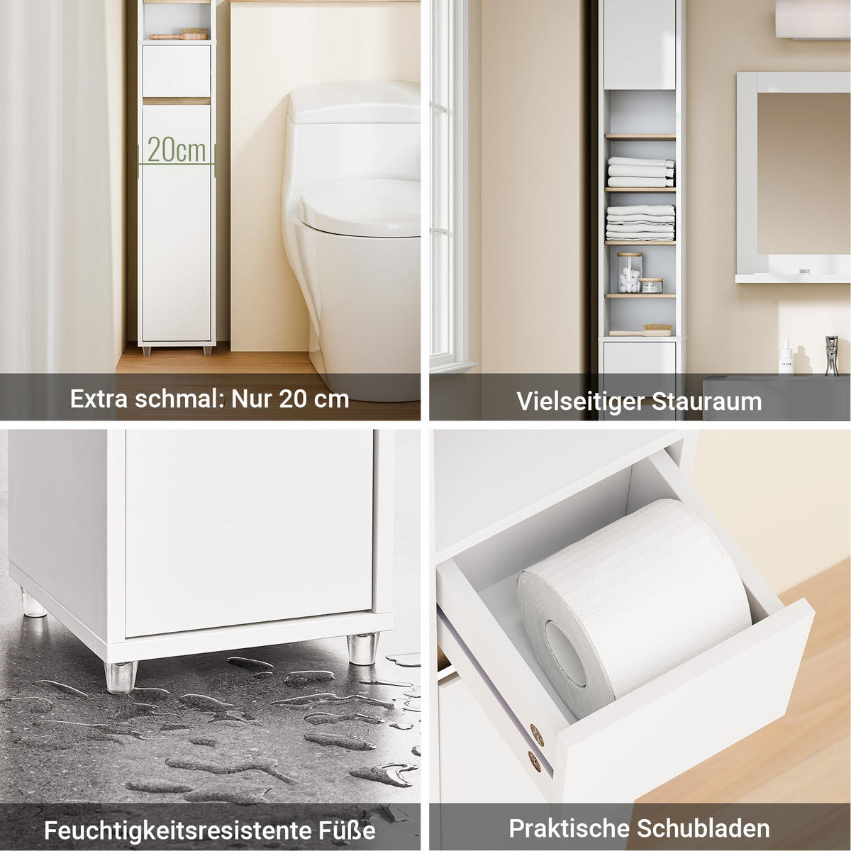 HOCHSCHRANK Schmal, Weiß-Natur, 20x180x20cm - Weiß/Naturfarben, Holzwerkstoff (20/180/20cm) - SoBuy