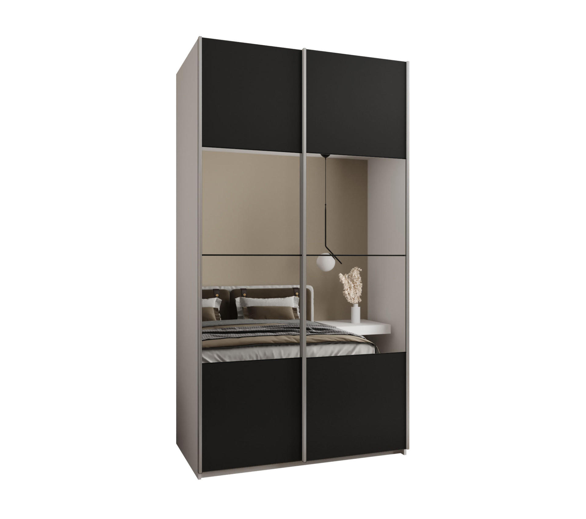 Abiks Möbel Schwebetürenschrank Weiß, Schwarz, Silber 130x245x64 cm