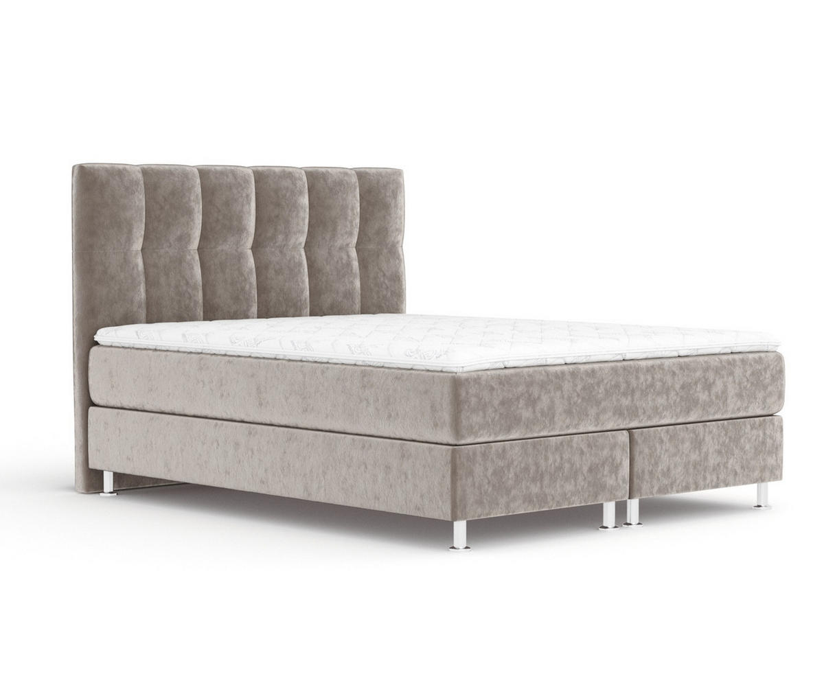 BOXSPRINGBETT Elisio Taupe 180/200 cm mit Latex-Topper - Taupe/Silberfarben, Holz/Holzwerkstoff (180/200cm) - Maison de Reve