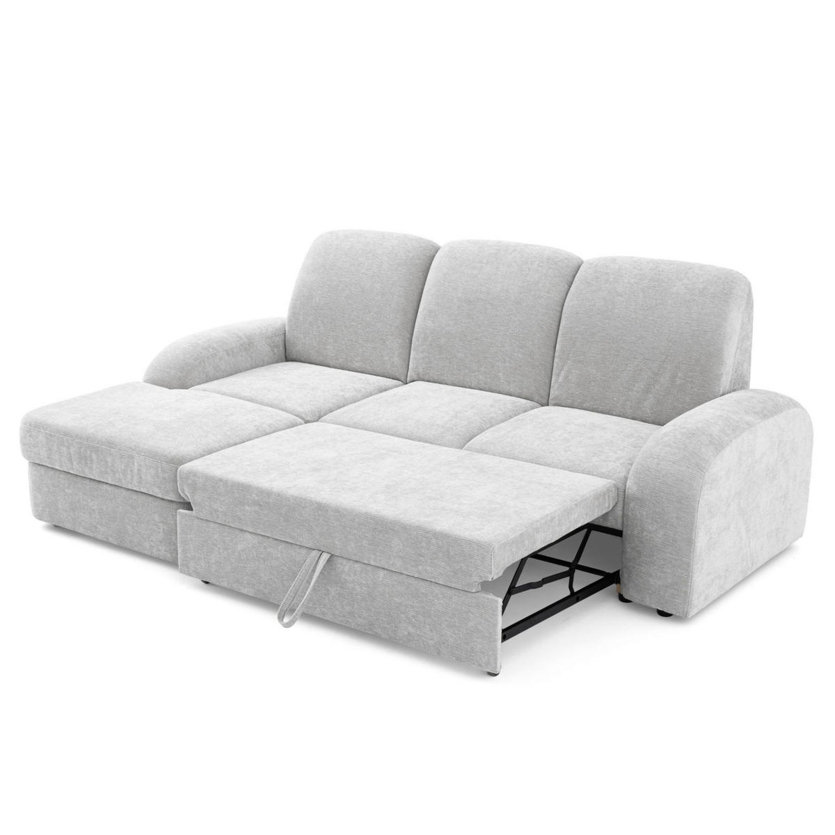 ECKSOFA VIBE S Links mit Schlaffunktion 130x202 Chenille Hellgrau - Hellgrau/Schwarz, Holz/Kunststoff (250/160cm) - Muffo