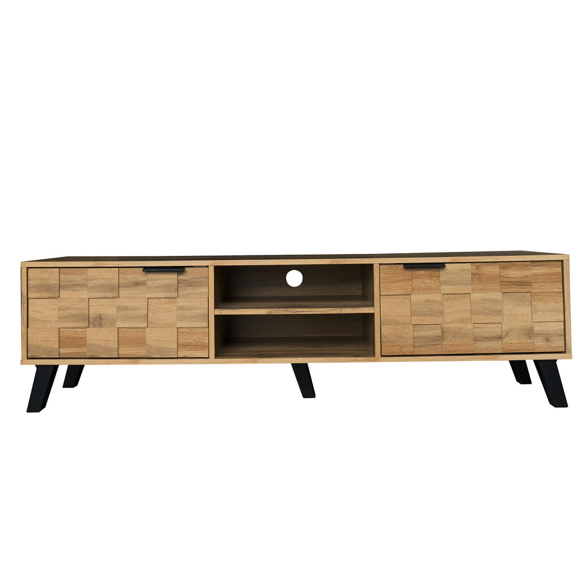 TV-SCHRANK aus Spanplatte 160,5x35,5x45 cm Holzfarbe mit 2 Türen, 2 offenen Fächern und Dämpfungsscharnieren - Naturfarben, Holzwerkstoff (160.5/45/35.5cm) - Modfu