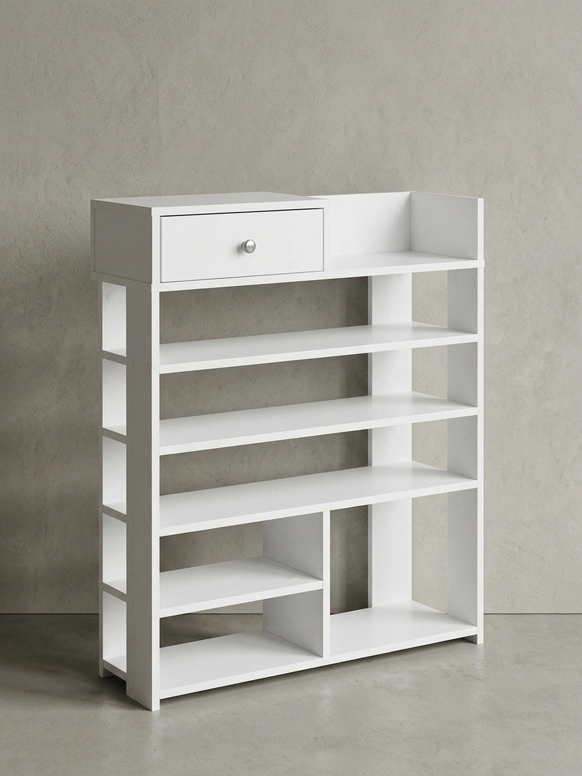 SCHUHREGAL – Weiß, 75x92,5x24 cm, 7 Fächer, mit Schublade, kompakt - Weiß, Holz/Metall (75/93/24cm) - KADIMA DESIGN