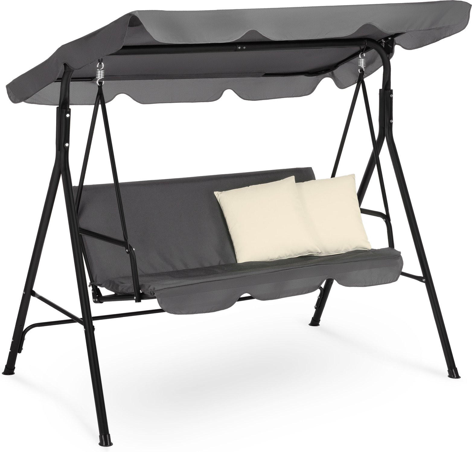 HOLLYWOODSCHAUKEL mit Sonnendach, 170/110/153 cm, 3 Personen, 2 Kissen - Grau, Textil/Metall (170/153/110cm) - Luverno