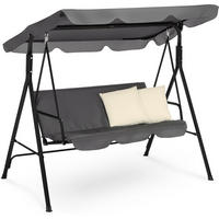 HOLLYWOODSCHAUKEL mit Sonnendach, 170/110/153 cm, 3 Personen, 2 Kissen - Grau, Textil/Metall (170/153/110cm) - Luverno