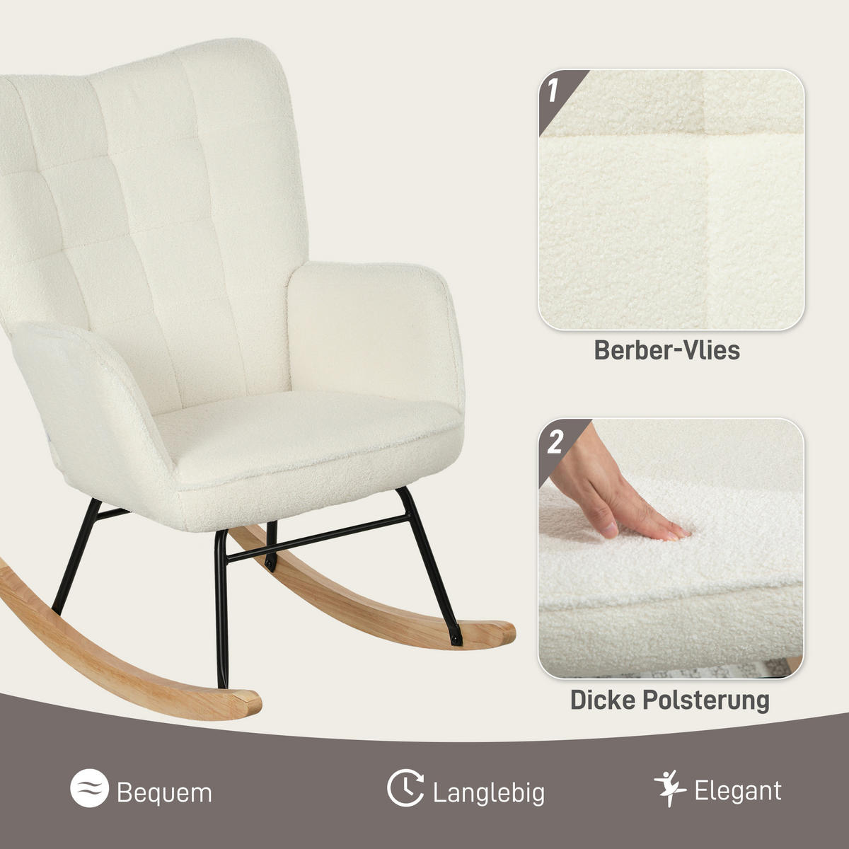 SCHAUKELSTUHL Sessel Relaxsessel bis 120 kg, Polyester, Weiß 98x71x101cm - Weiß, Textil (98/101/71cm) - HOMCOM