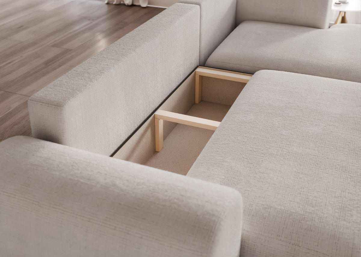 ECKSOFA BLOOM mit Schlaffunktion und Bettkasten Hellgrau - Hellgrau, Holzwerkstoff/Kunststoff (263/150cm) - Idohome