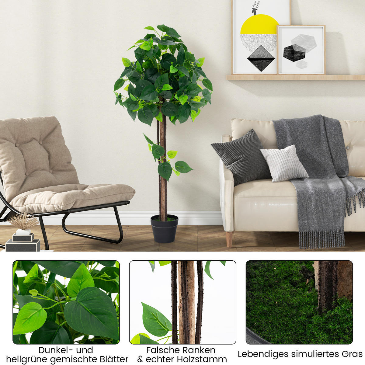 KUNSTPFLANZE Grün - Grün, Kunststoff (114cm) - COSTWAY