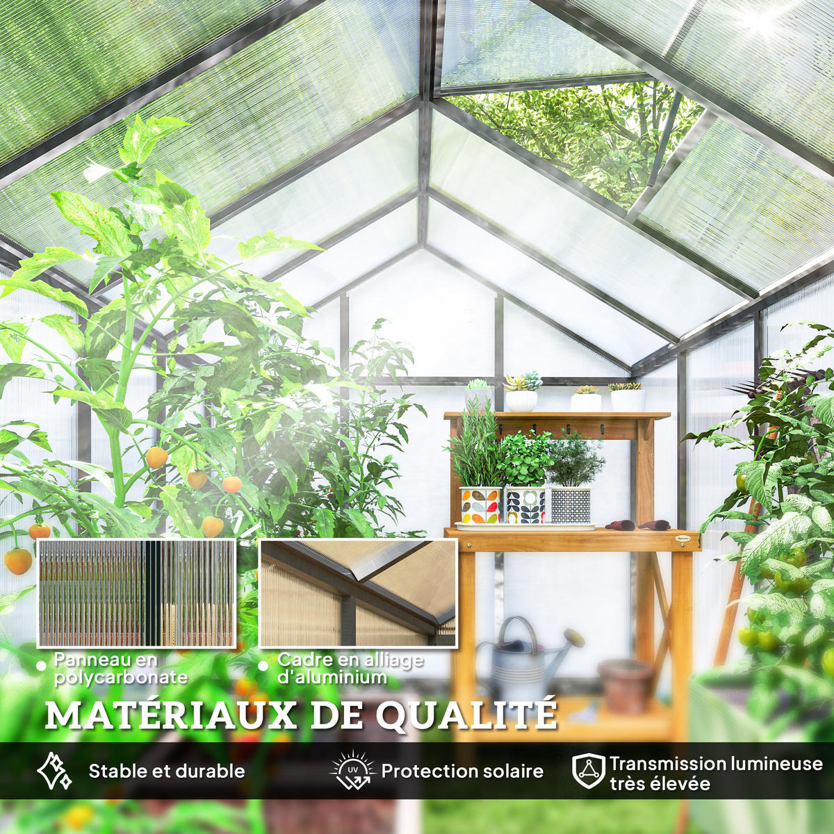 GEWÄCHSHAUS DE-12038 Aluminium-Polycarbonat mit verstellbaren Dachfenstern Transparent - Transparent, Metall (183/195/303cm) - ComfortXL