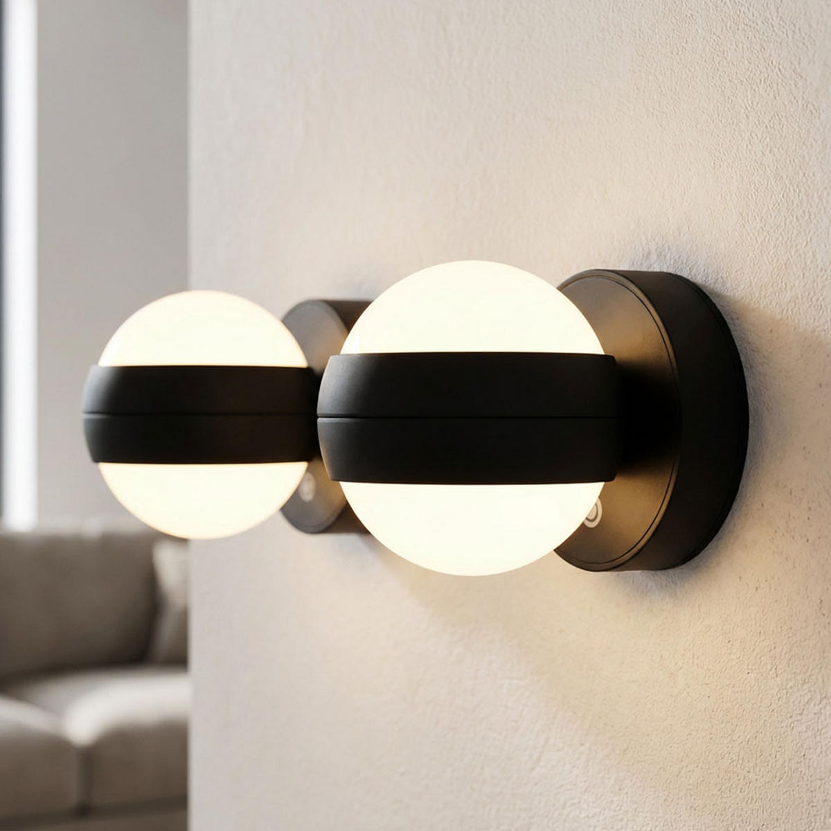 WANDLEUCHTE RANDI, Schwarz, LED, Akku, Touchdimmer, 2er Set - Schwarz, Kunststoff (12.5/10/10cm) - Globo Lighting