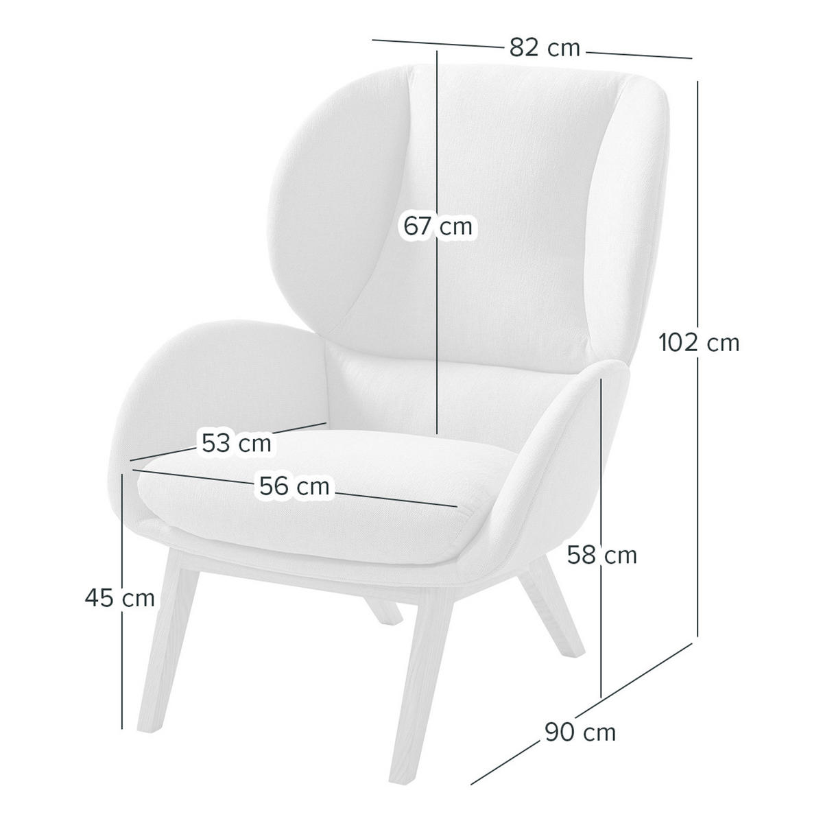 SESSEL - Eichefarben/Beige, Eichenholz/Holz (82/102/90cm) - home24