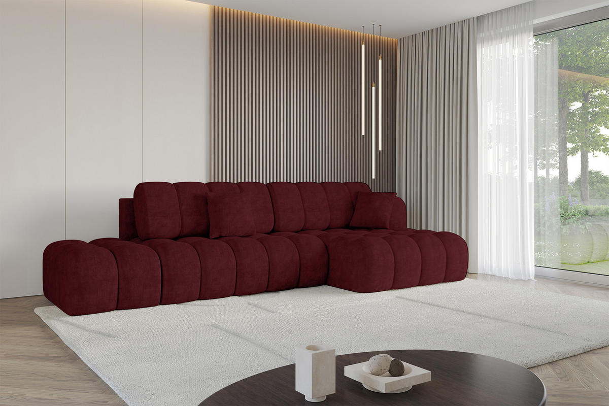 ECKSOFA mit Schlaffunktion Ottomane RECHTS OLEA-L2 321x164x75 Bordeauxrot Velours - Bordeaux/Schwarz, Holzwerkstoff/Kunststoff (164/321cm) - ALTDECOR
