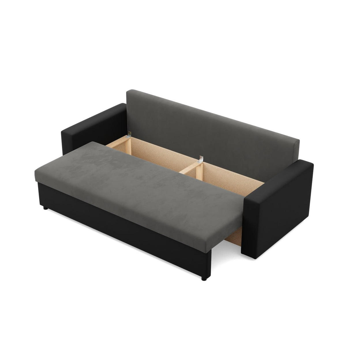 SOFA 3-SITZER MIT SCHLAFFUNKTION LUNA, Dunkelgrau + Schwarz - Dunkelgrau/Schwarz, Textil (220/92/92cm)