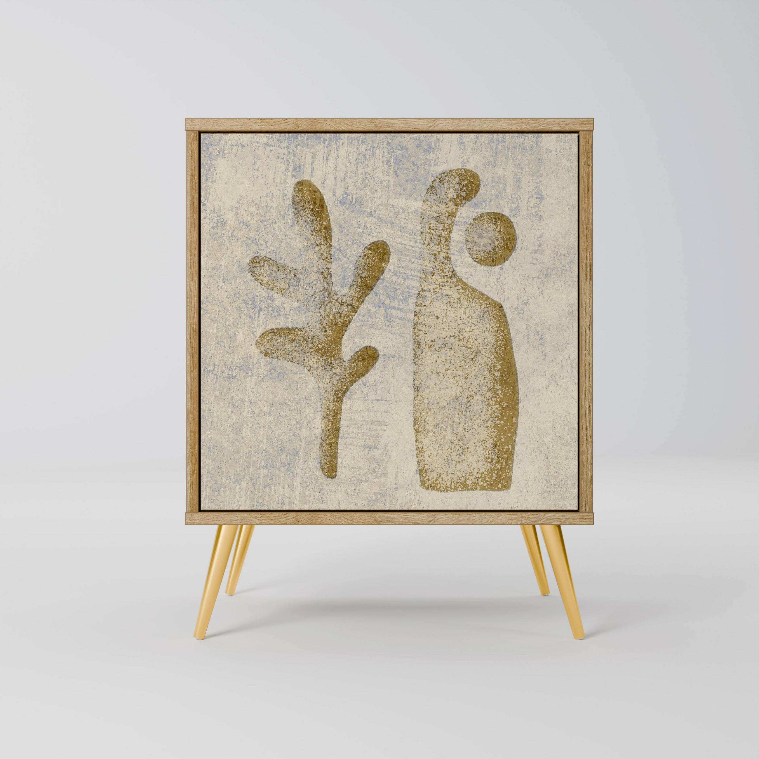 SIDEBOARD SAND SCULPTURES, Eichefarben, 57,5x42x75,5 cm, Goldfarbene Metallfüße - Eichefarben/Goldfarben, Holzwerkstoff/Metall (57.5/75.5/42cm) - SpaceRebels